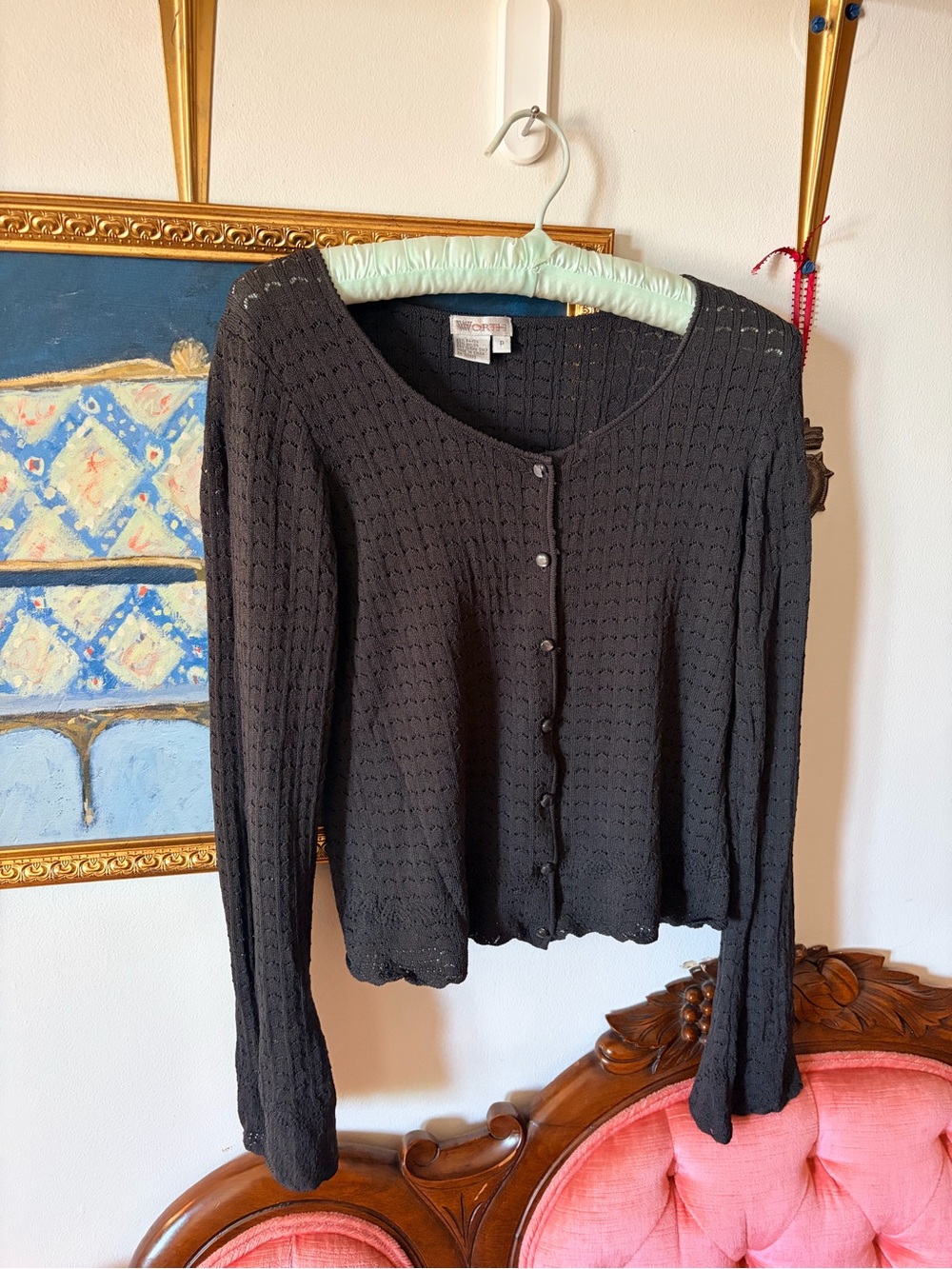 Worth Black Button-Front Knit Cardigan
